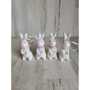 Glitter white bunny pastel color set ornament easter